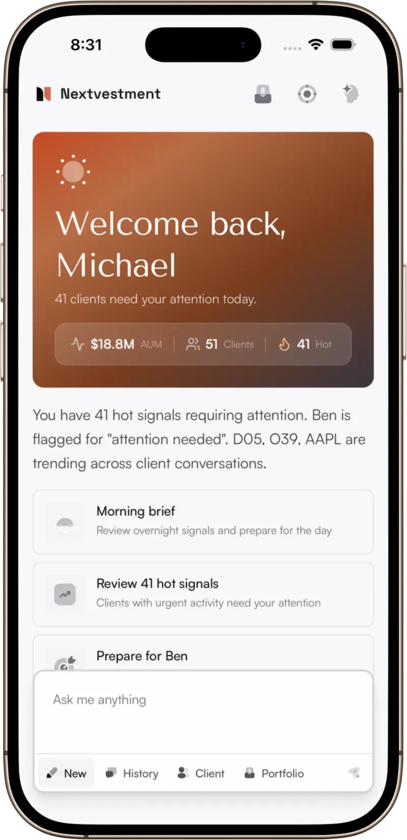 Advisor dashboard showing prioritised client list