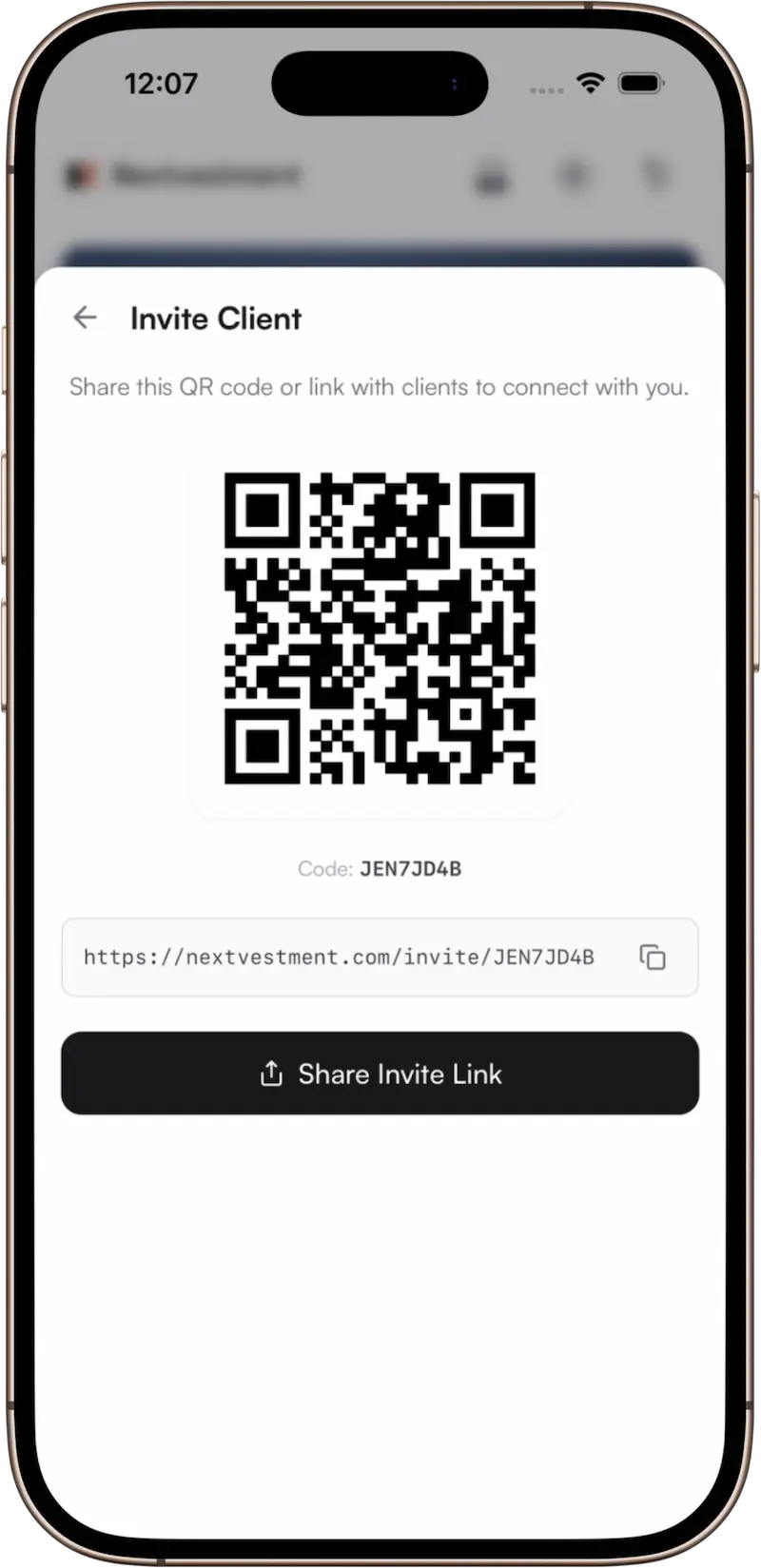 Invite client via QR code